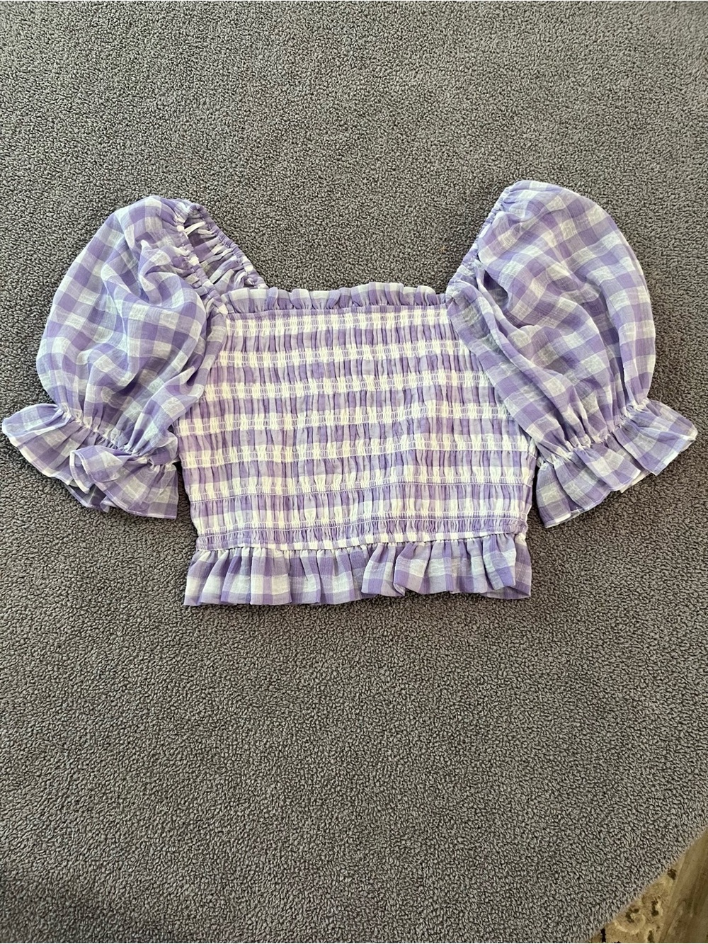 English Factory Woven Square Neck Gingham Blouse - Lavender